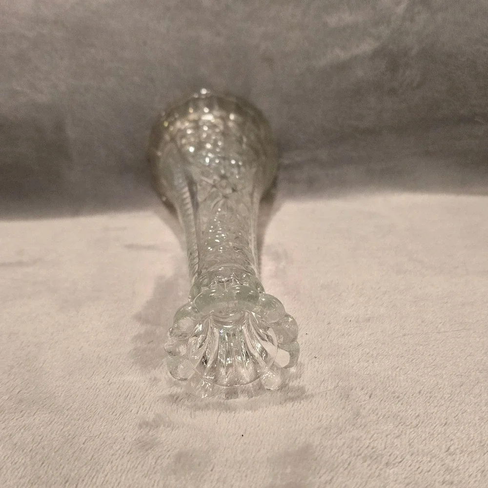 Vintage Anchor Hocking Clear Pressed Glass Bud Vase Stars & Bars Scalloped  9